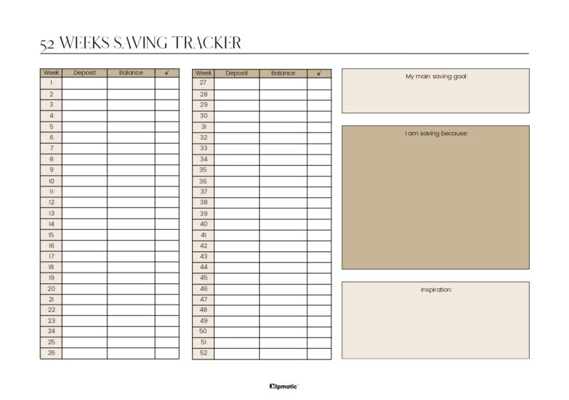 52 Weeks Saving Tracker