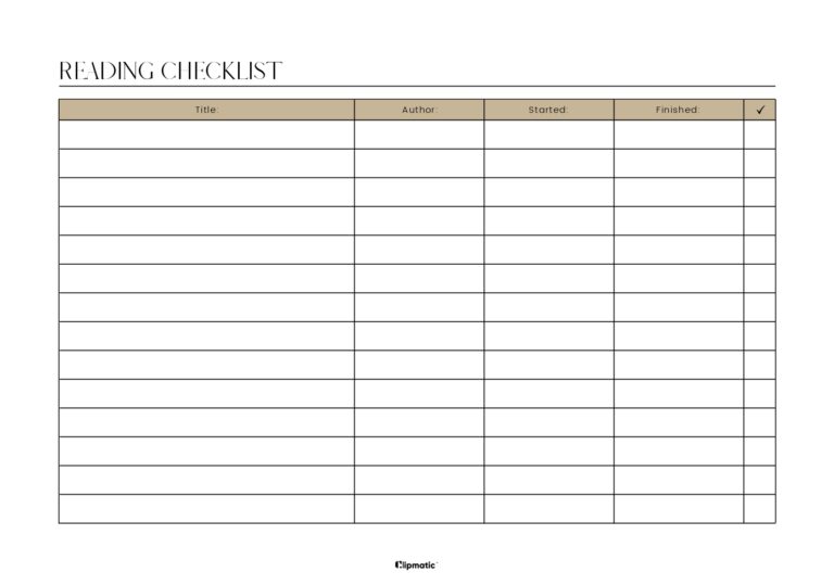 Reading Checklist Clipmatic