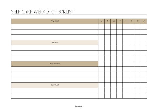 Self Care Weekly Checklist