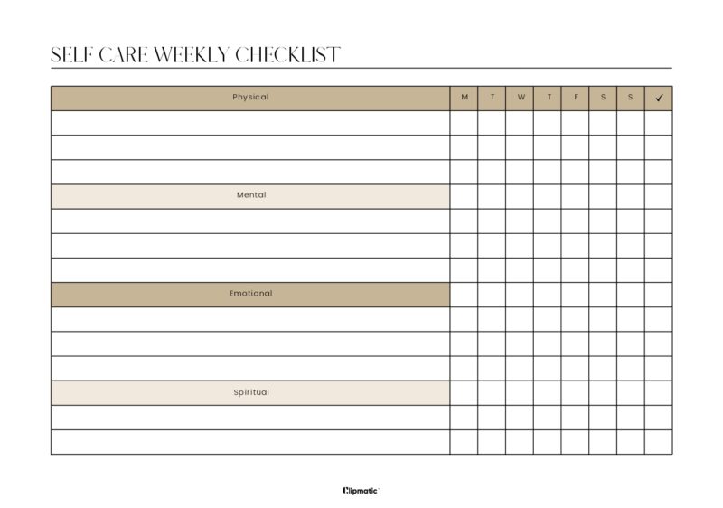 Self Care Weekly Checklist