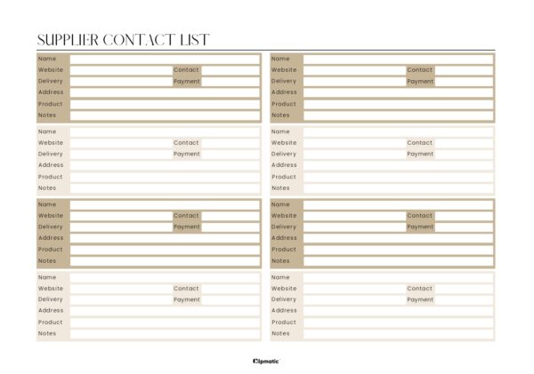 Supplier Contact List