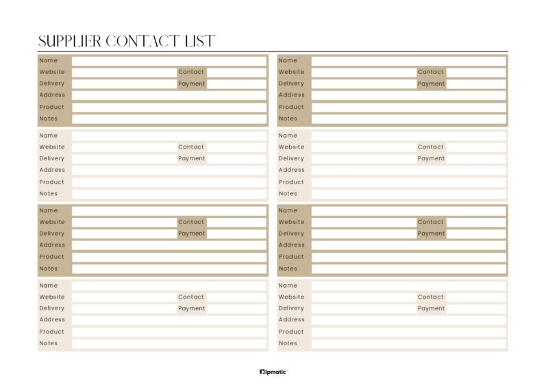 Supplier Contact List